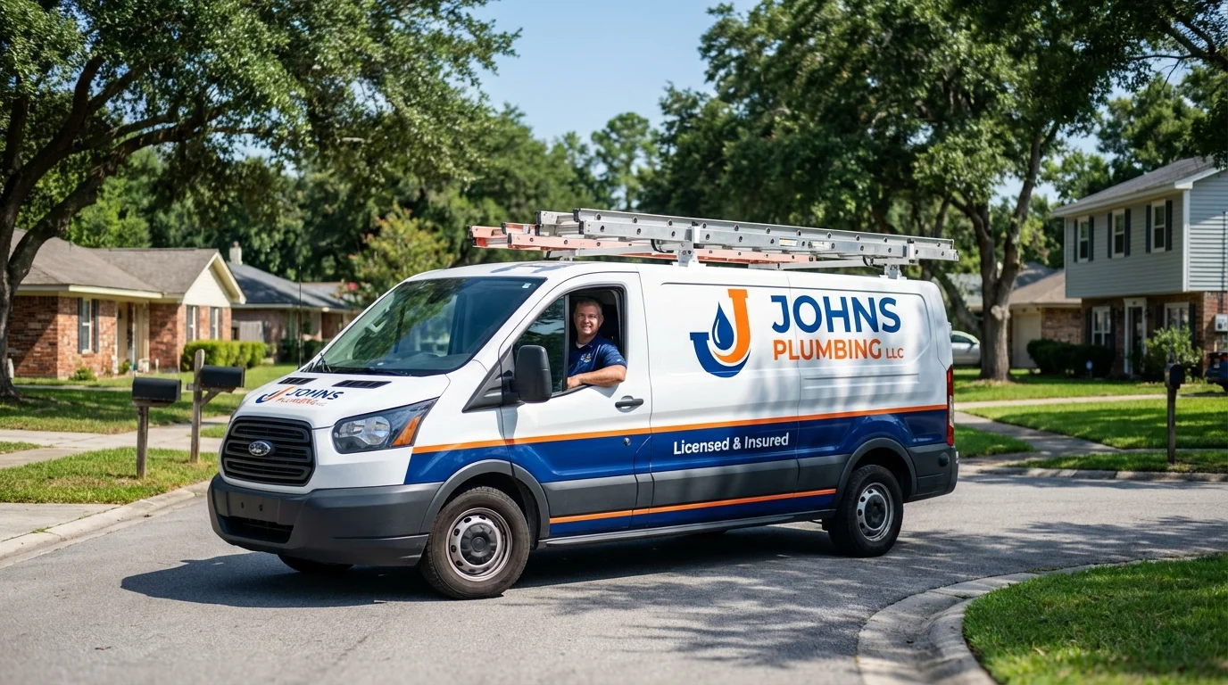 Johns Plumbing LLC service van in Moonachie, NJ