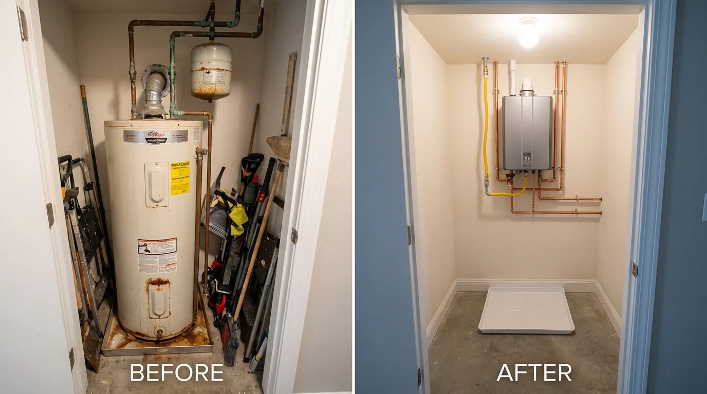 Tank water heater versus wall-mounted tankless unit comparison for Moonachie, NJ homeowners