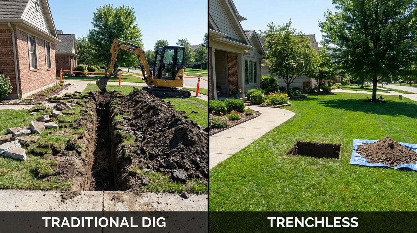 Trenchless sewer repair with minimal yard damage versus traditional excavation in Moonachie, NJ